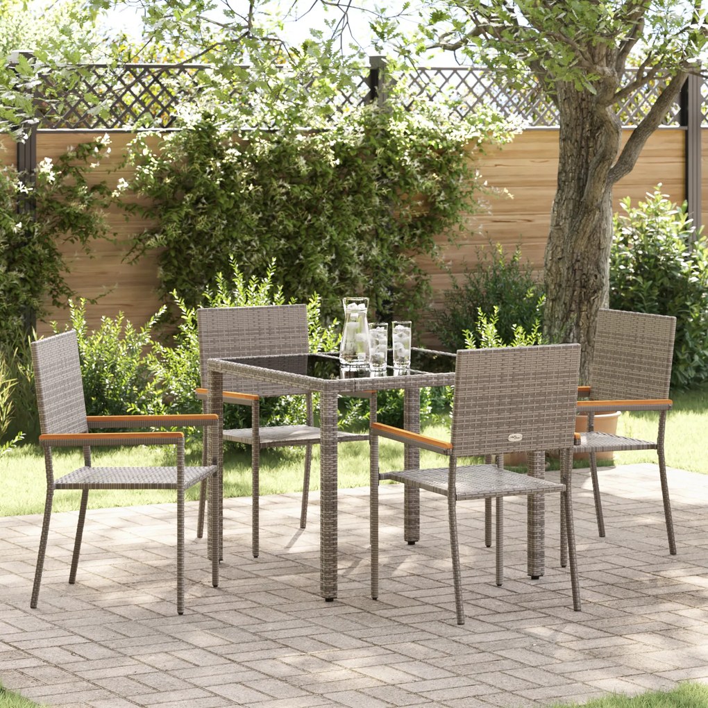 Conjunto de Jantar de Jardim de 5 Peças Cinza Vime Rattan