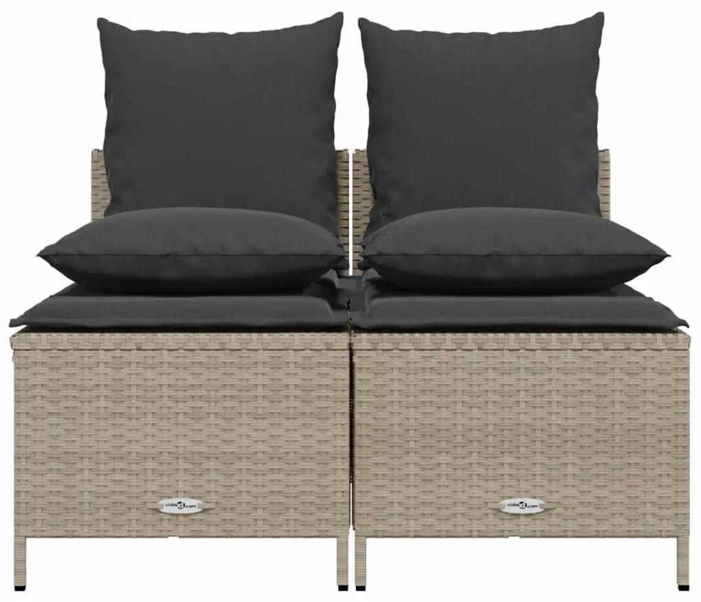 4 pcs conj. sofás jardim c/ almofadões vime PE cinzento-claro