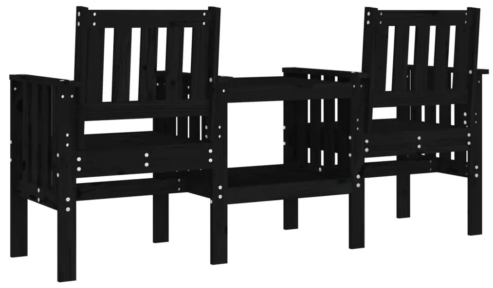 Banco de jardim 2 lugares com mesa pinho maciço preto