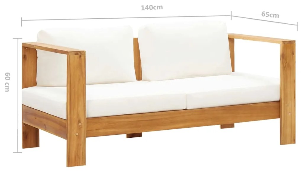 Sofá de jardim c/ almofadão 140 cm acácia maciça branco creme