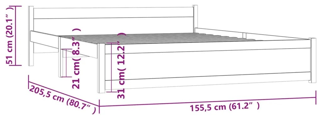 Estrutura de cama king 150x200 cm madeira maciça cinza