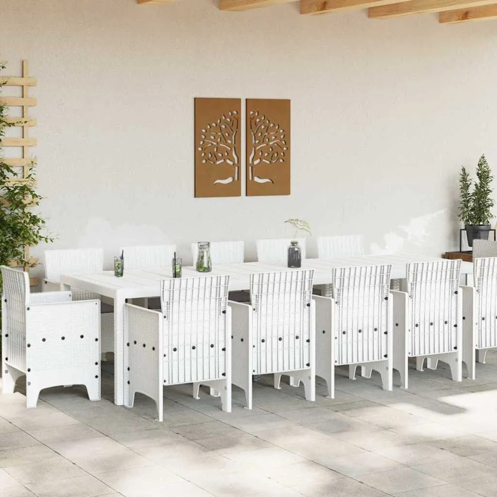 Conjunto de Jantar para Jardim 13 pcs Branco Grande Polyrattan