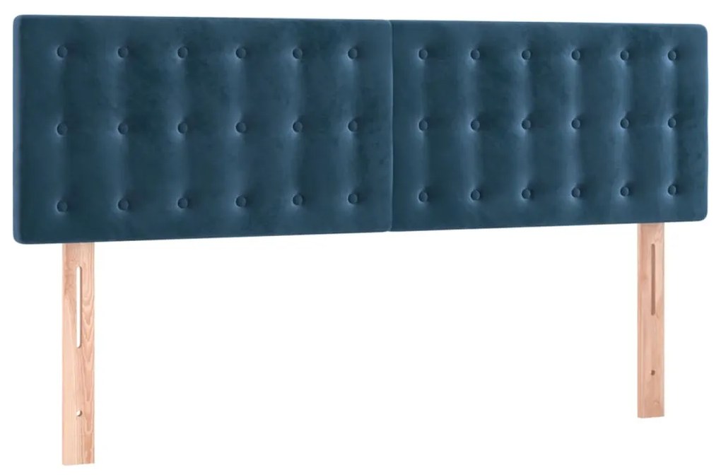 Cabeceira de cama c/ luzes LED veludo 144x5x78/88cm azul-escuro