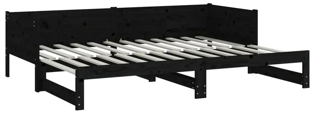 Sofá-cama de puxar pinho maciço preto 2x(80x200) cm