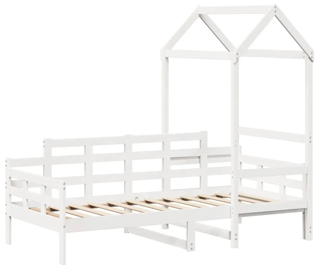 Sofá-cama com telhado 90x200 cm madeira de pinho maciça branco