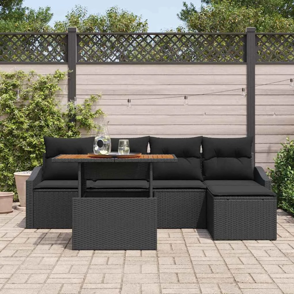 Conjunto de Jardim com 6 Peças e Almofadas em Rattan Sintético Preto A