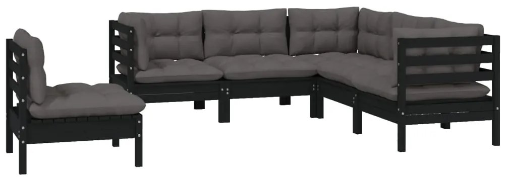5 pcs conjunto lounge de jardim c/ almofadões pinho maciço