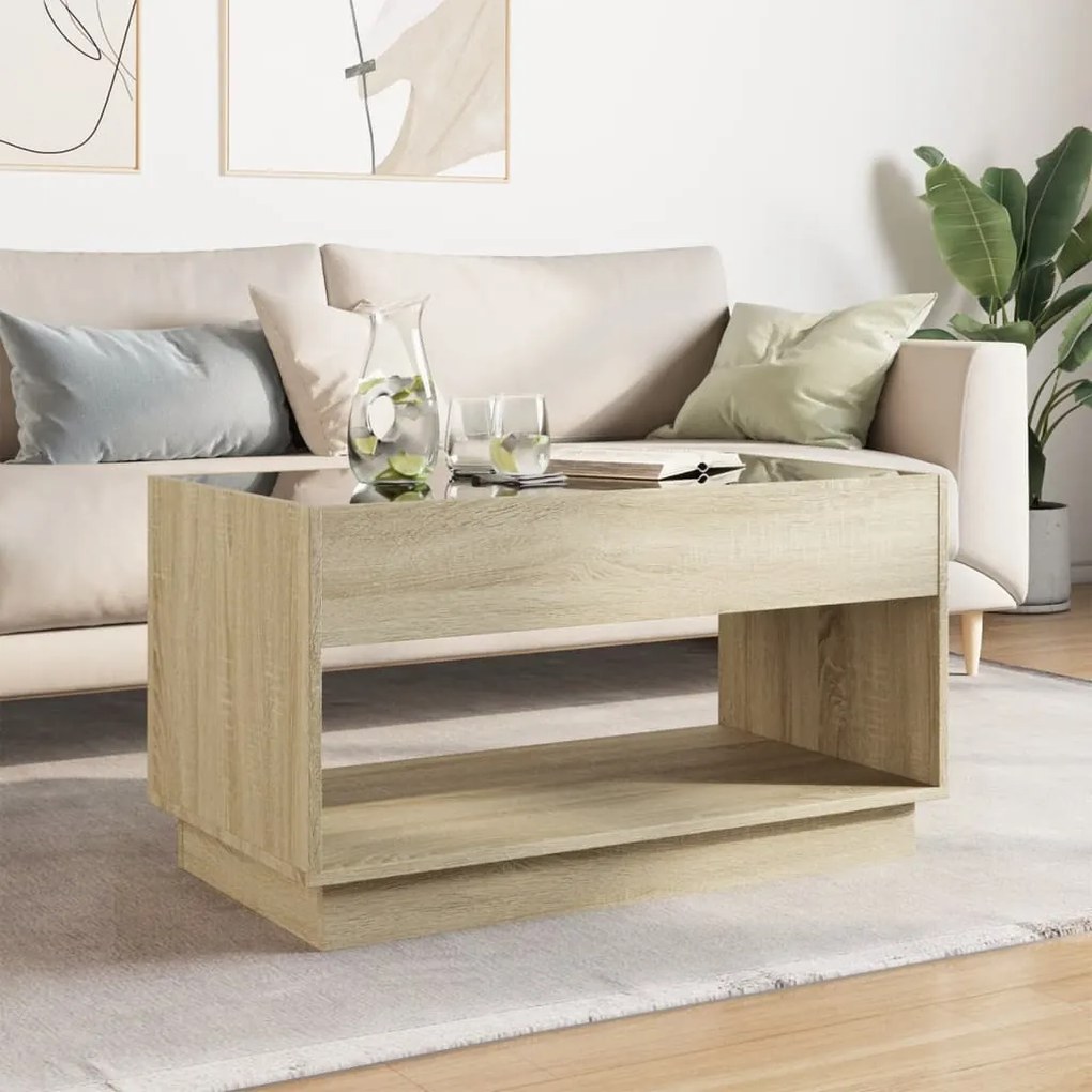 Mesa de centro luzes LED Infinity 90x50x50 cm carvalho sonoma
