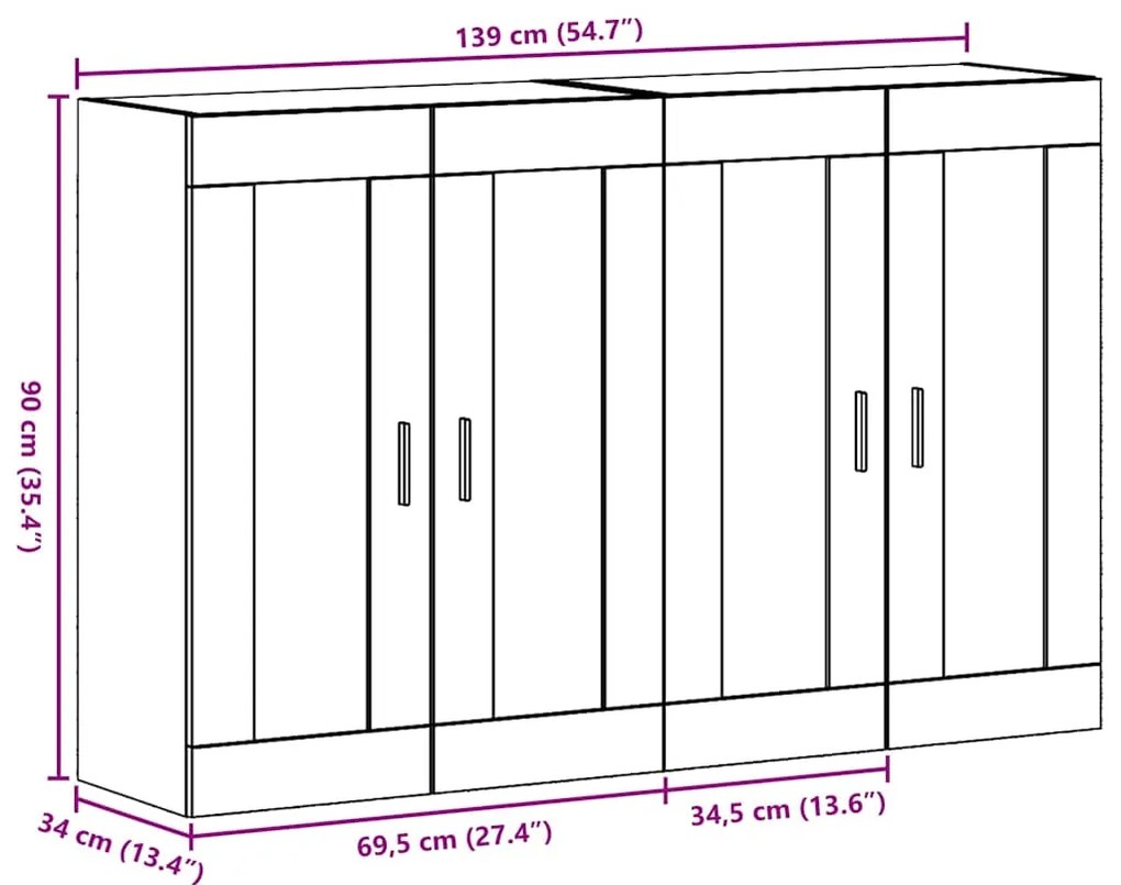 Gabinetes de Parede 2 peças Carvalho Artesanal 69.5 x 34 x 90 cm em Ma