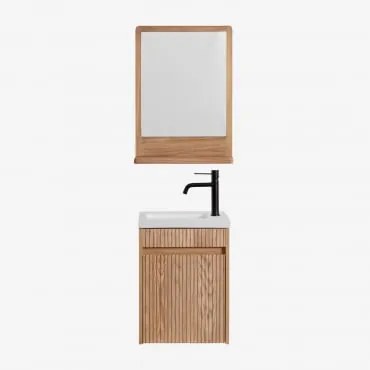 Conjunto De Móvel De Casa De Banho Em Madeira Com Lavatório Integrado Narek Castanho Fresno & Madeira Retangular 50x70 Cm Mazure & Preto - Sklum