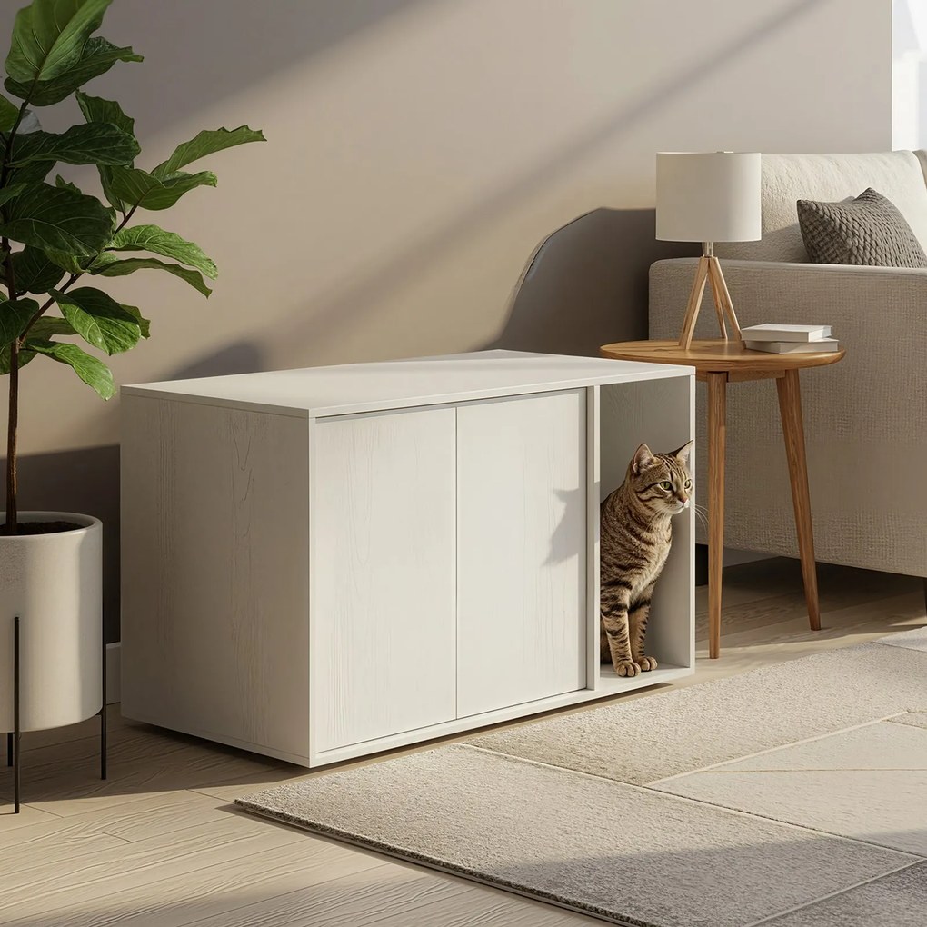 Armário para caixa de areia (NÃO INCLUIDA) com portas push-to-open para gatos grandes 80 x 50 x 50 cm Branco 