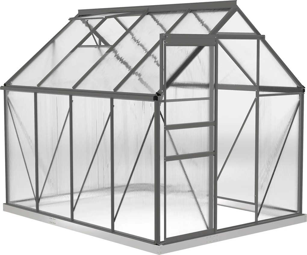 Outsunny Estufa de Jardim 4,8 m² em Policarbonato com Base e Claraboia Regulável 1,90x2,53x1,99 m | Aosom Portugal