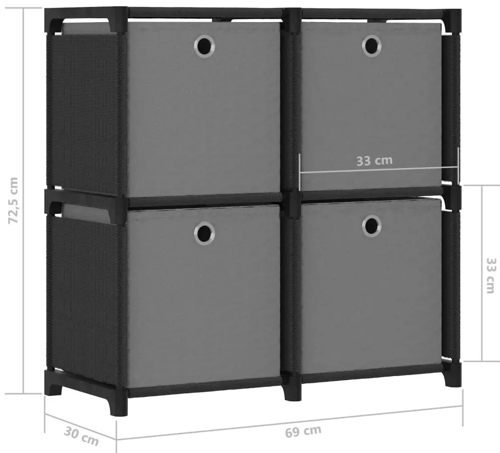 Unidade prateleiras 4 cubos c/ caixas 69x30x72,5cm tecido preto