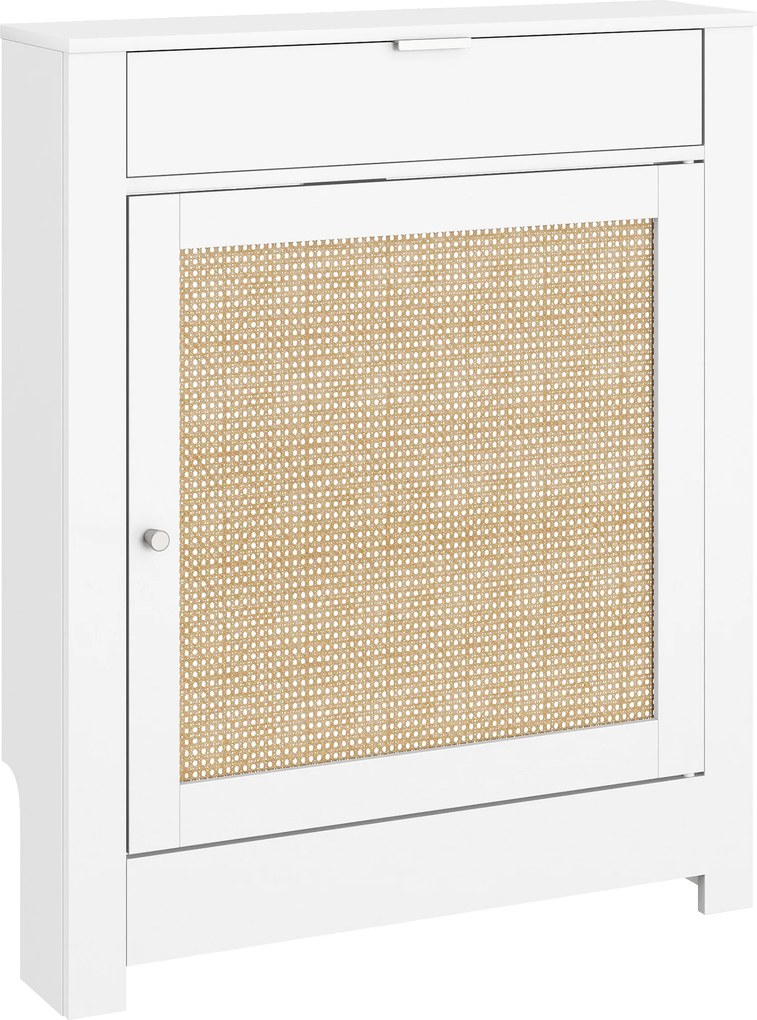 Cobertura para Radiador com Porta Rebatível e Vime Proteção Radiador de MDF 78x19x95,5 cm com Compartimento Desenho Boémio Branco