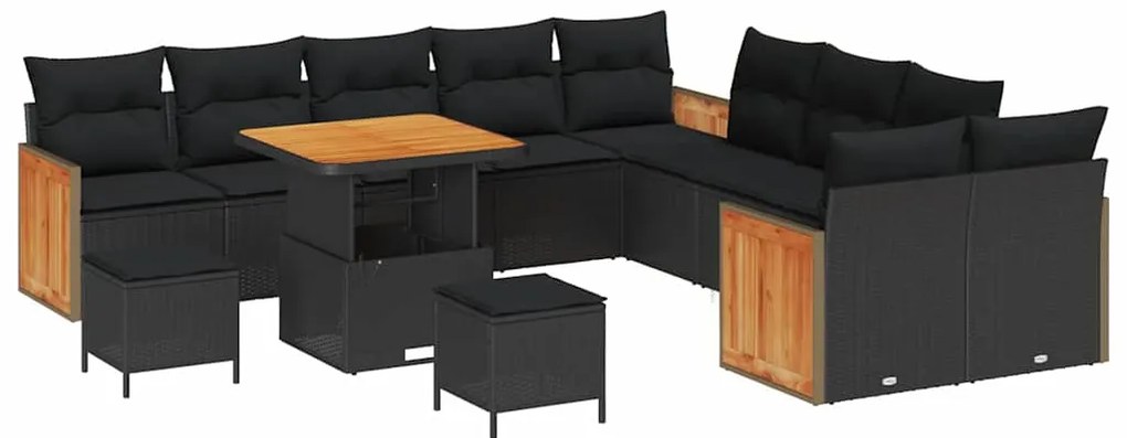 Conjunto de Sofás de Jardim vidaXL de 13 Peças com Almofadas Preto Vim
