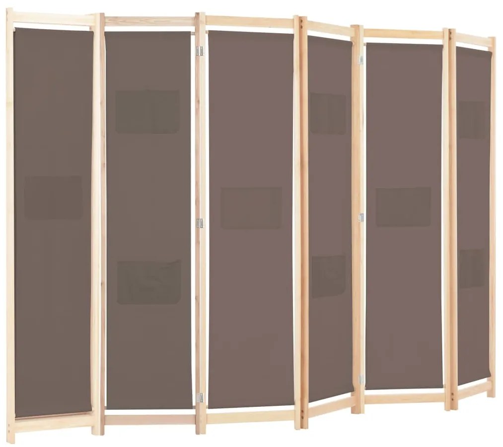 Divisória de quarto com 6 painéis 240x170x4 cm tecido castanho