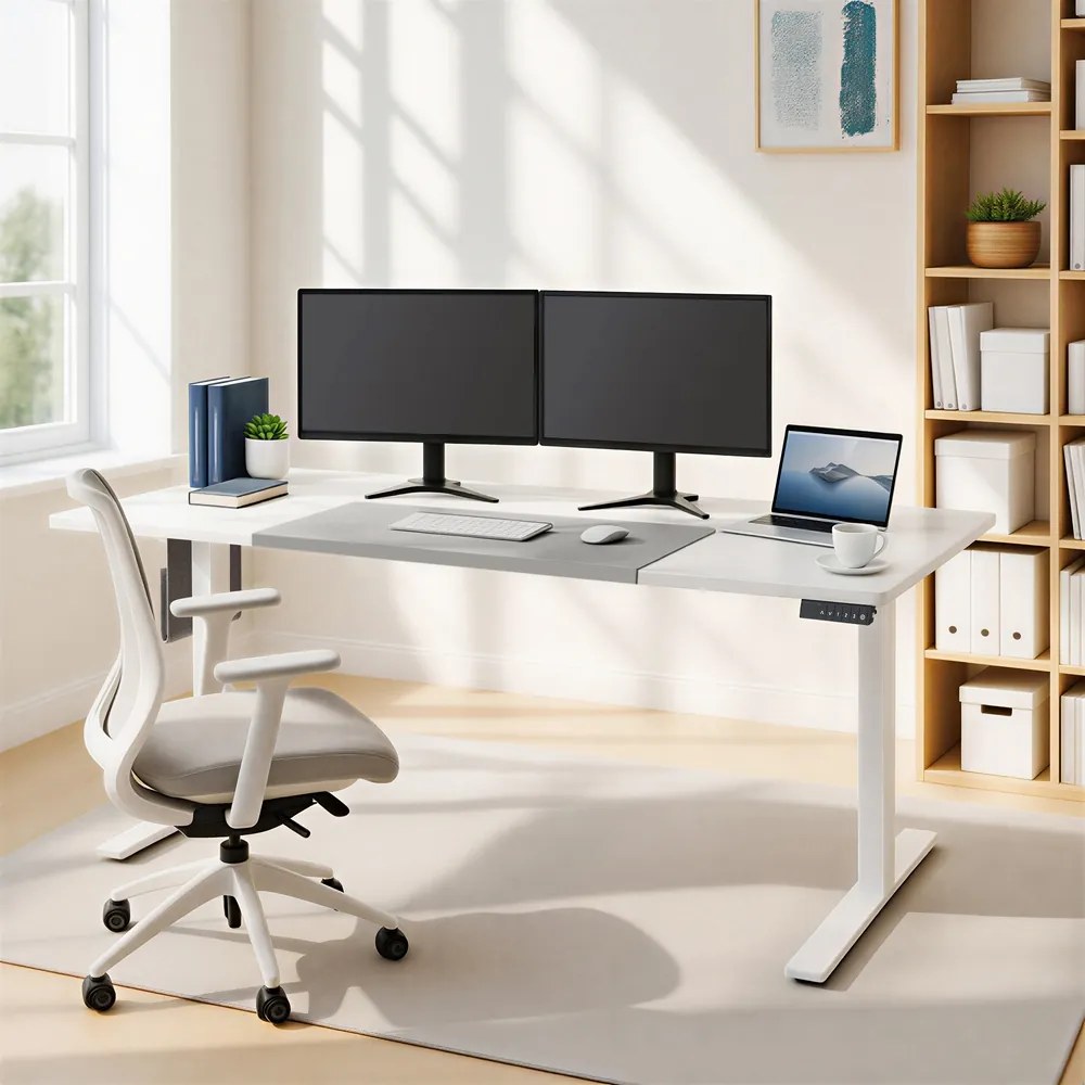 Secretária elétrica ajustável em altura,180 x 80 x (72-120) cm, com função de memória branco-cinzento