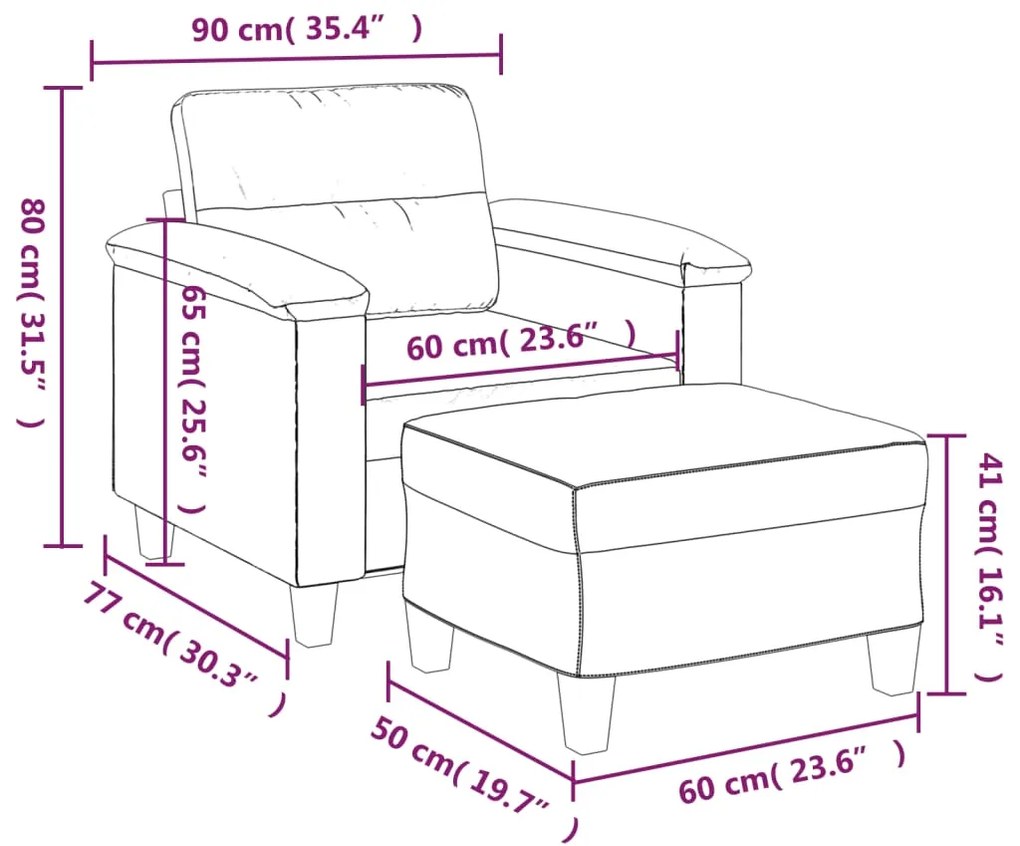 Poltrona com apoio de pés 60 cm tecido de microfibra cor creme