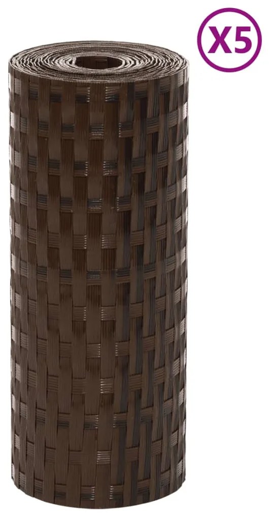 Telas de varanda 5 pcs 255x19 cm vime PE castanho e preto