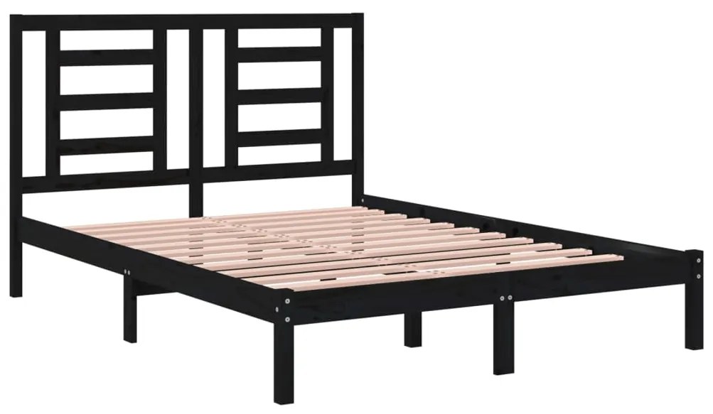 Estrutura de cama dupla 4FT6 135x190 cm pinho maciço preto