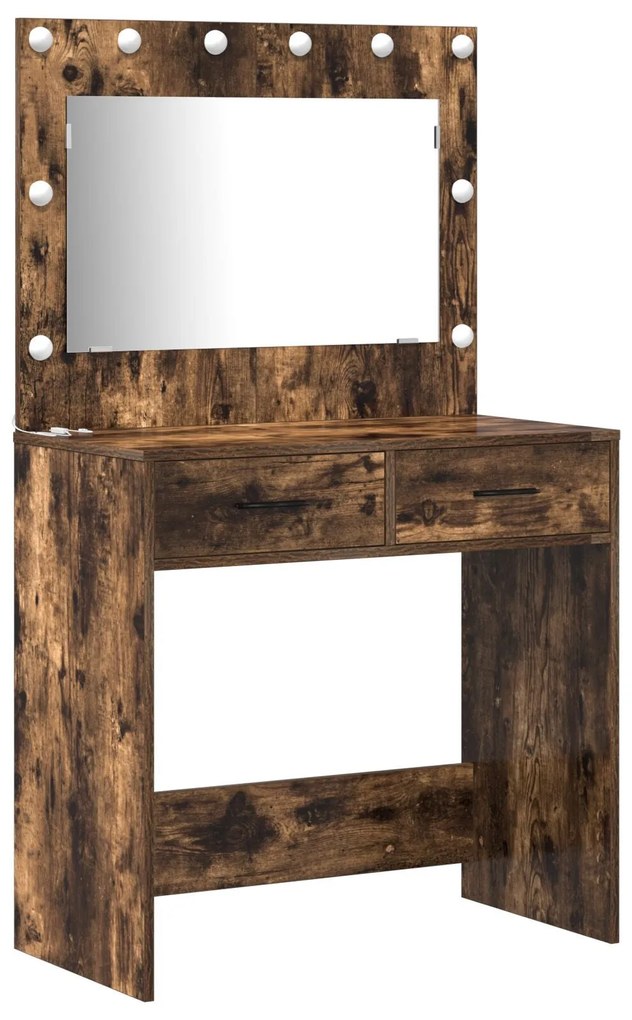 Conjunto de Mesa de Maquilhagem de 3 Peças com LED em Carvalhos Escuro