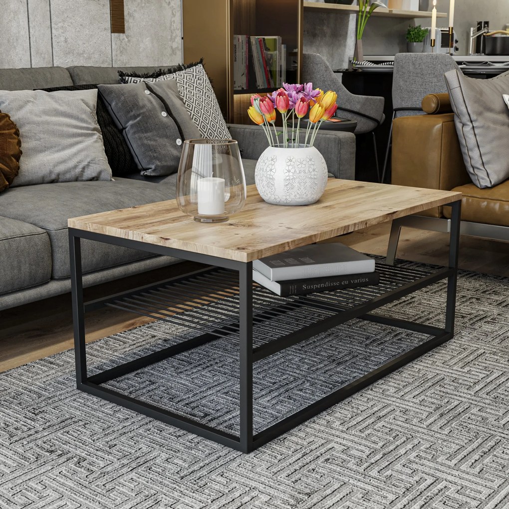 Mesa de Centro Asude – PineBlack – 95x42x55 cm