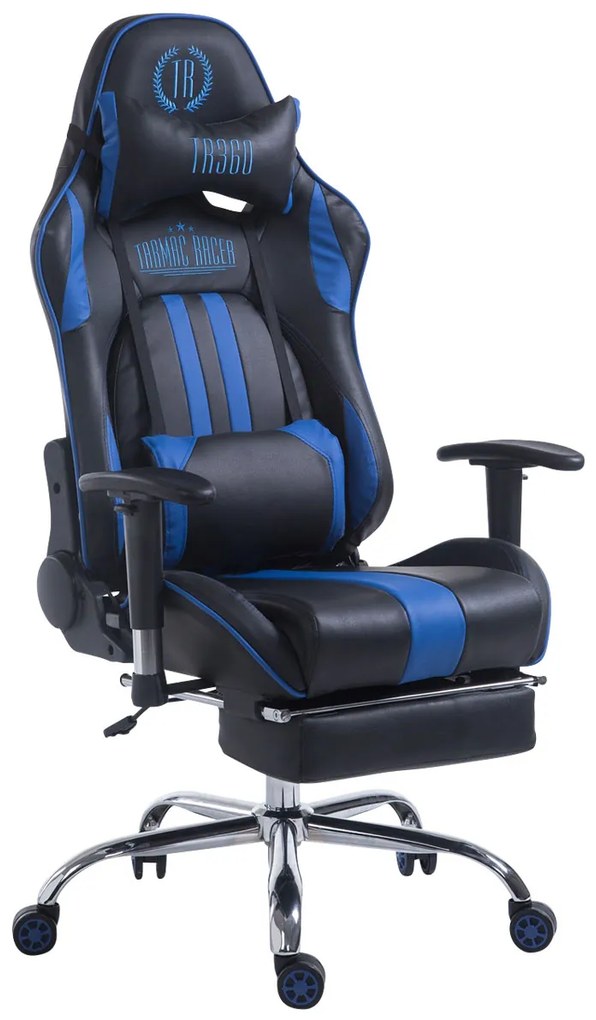 Cadeira Gaming Limit V2 em imitação de pele com apoio para os pés preto/azul