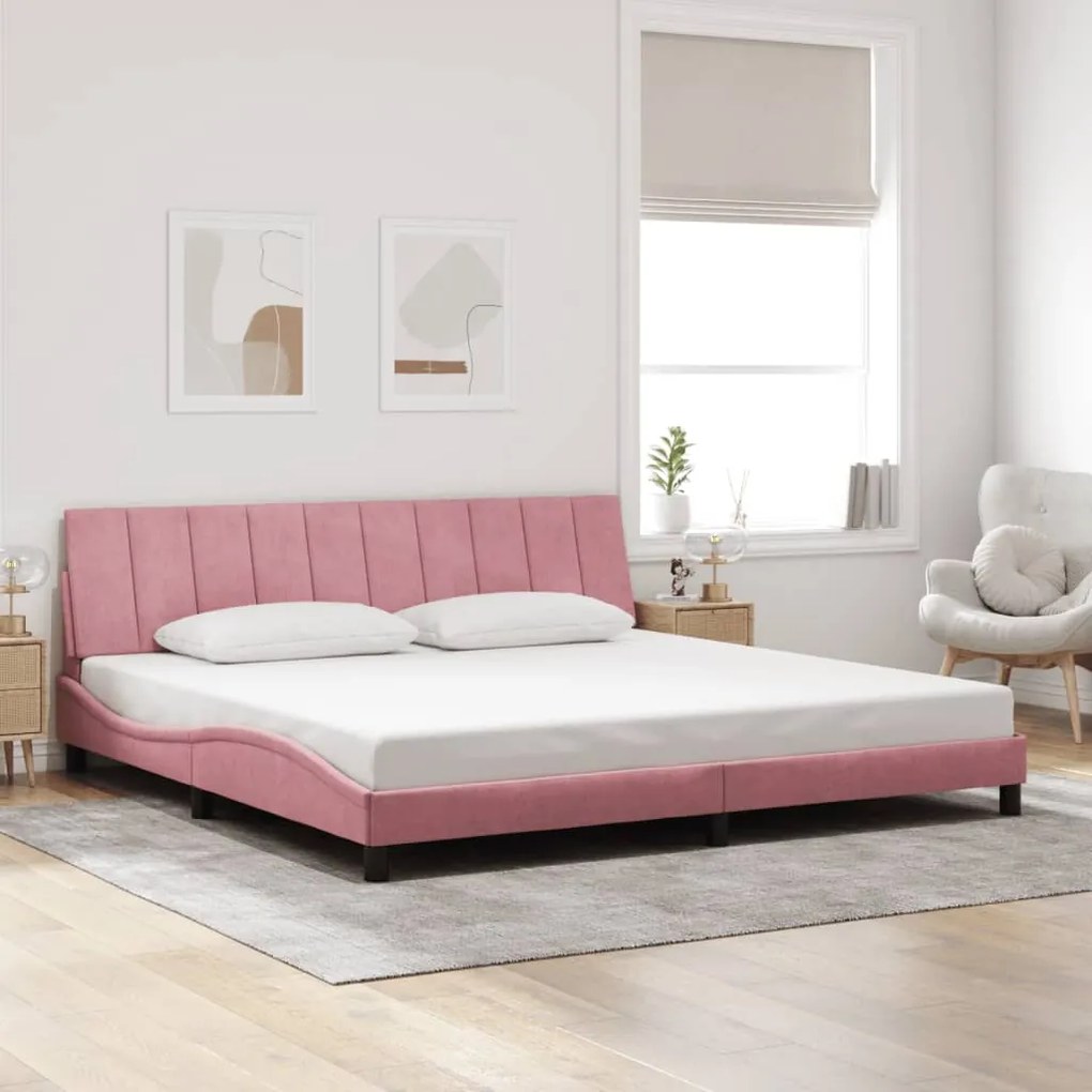 Estrutura de cama c/ luzes LED 200x200 cm veludo rosa