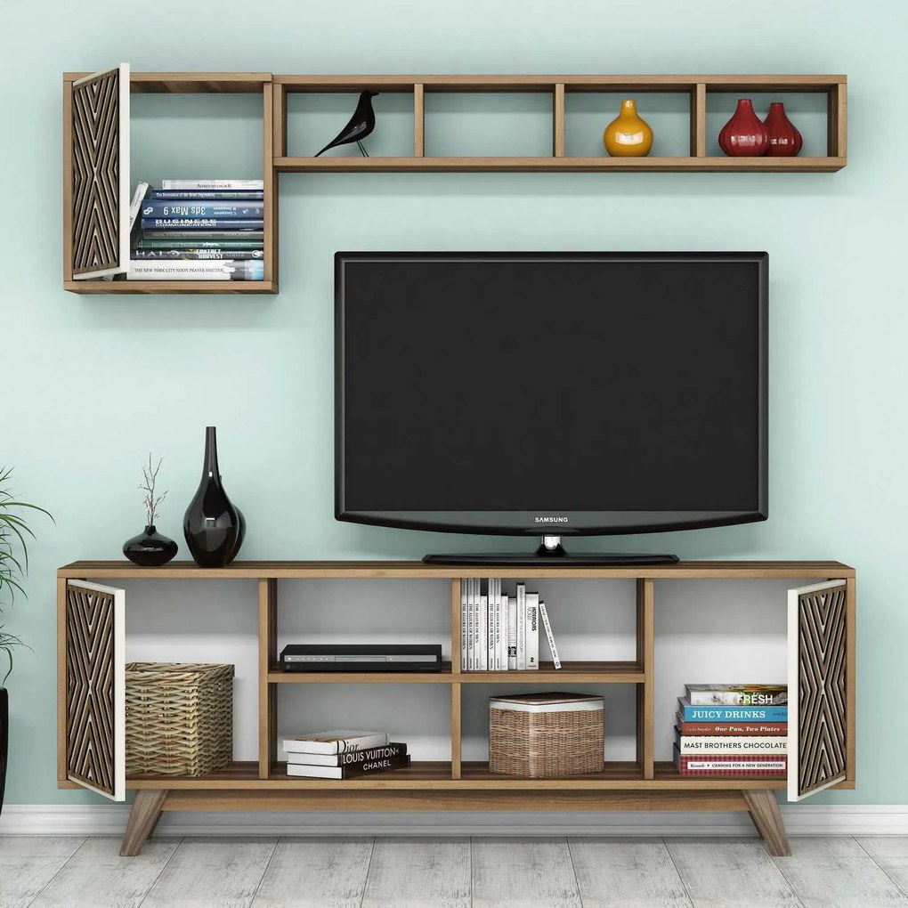 Móvel de TV Inci – Nogueira e Creme – 160 x 56,2 x 35 cm