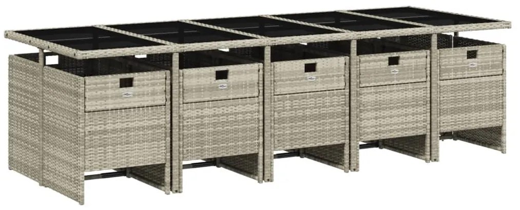 11 pcs conjunto jantar p/ jardim c/ almofadões vime PE cinzento