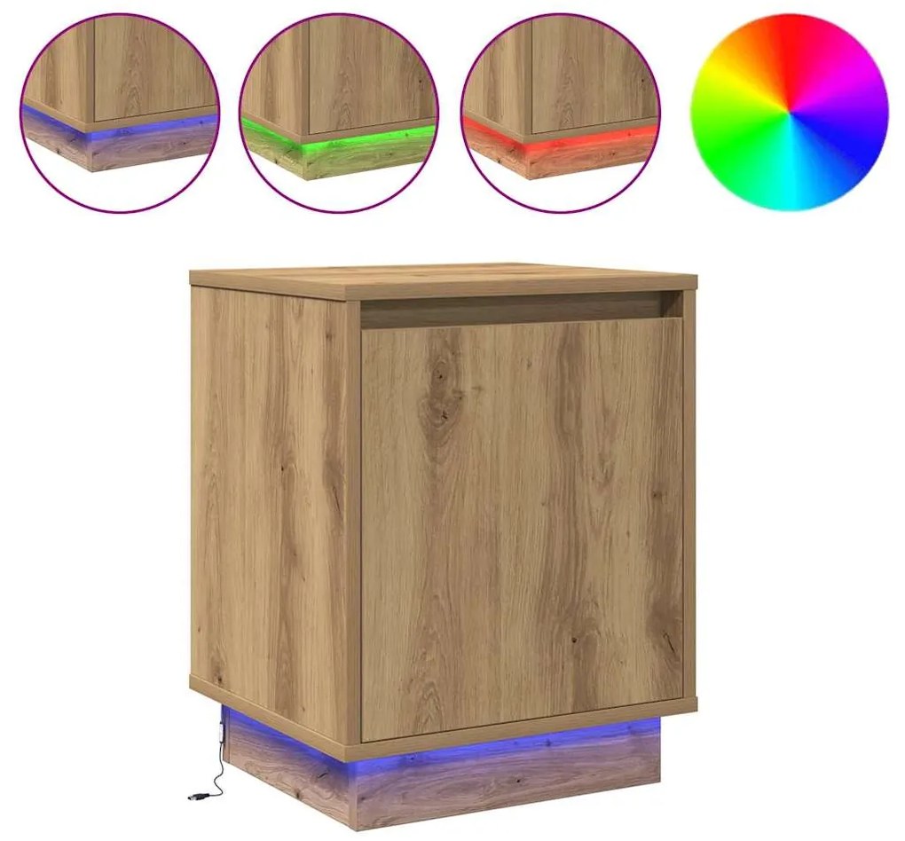 Camas de cabeceira com luzes LED 2 pcs Carvalho Artisan 39x34,5x50 cm