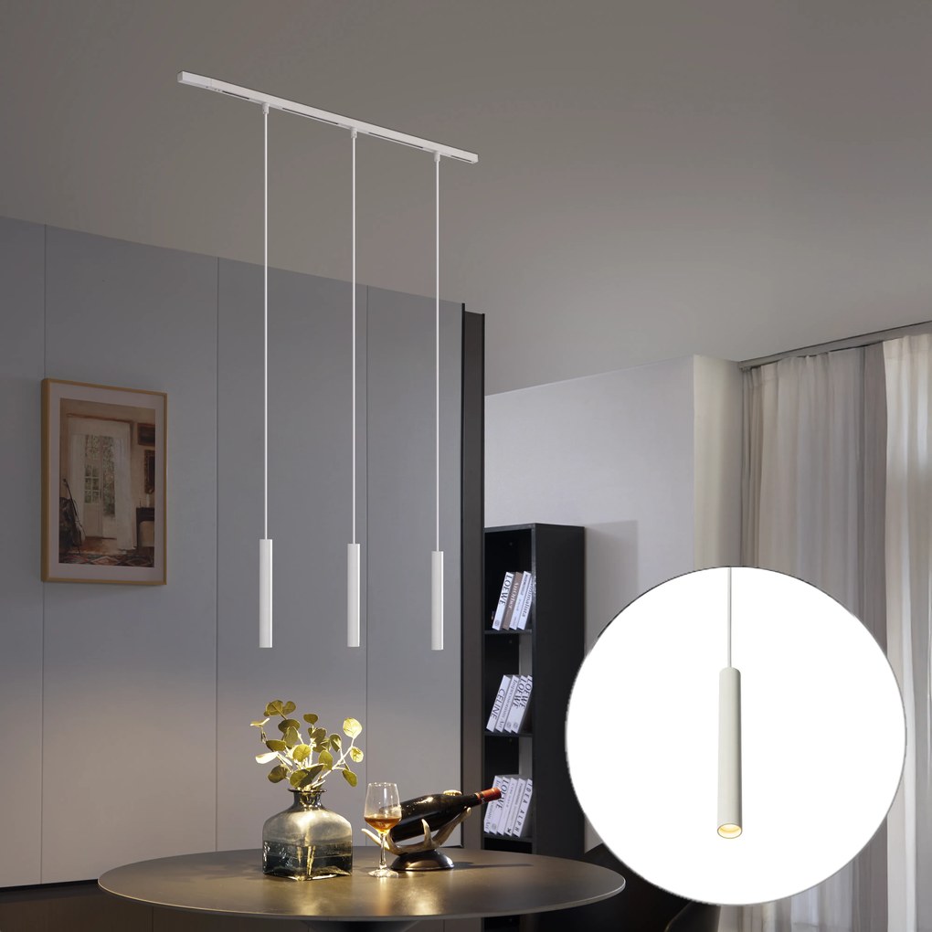 Sistema de iluminação de trilho moderno com 3 pendentes brancas monofásicas - Slimline Keno