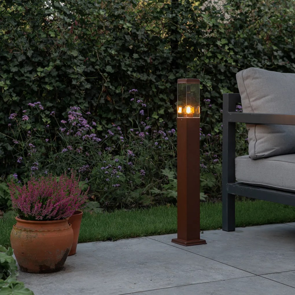 Candeeiro de poste exterior moderno castanho ferrugem 80 cm - Malios
