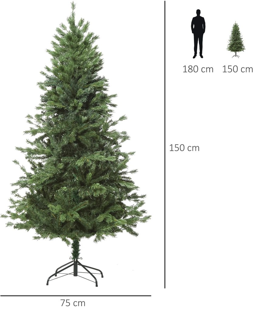 Árvore de Natal artificial de 1,5 m de base dobrável para decoração de natal verde