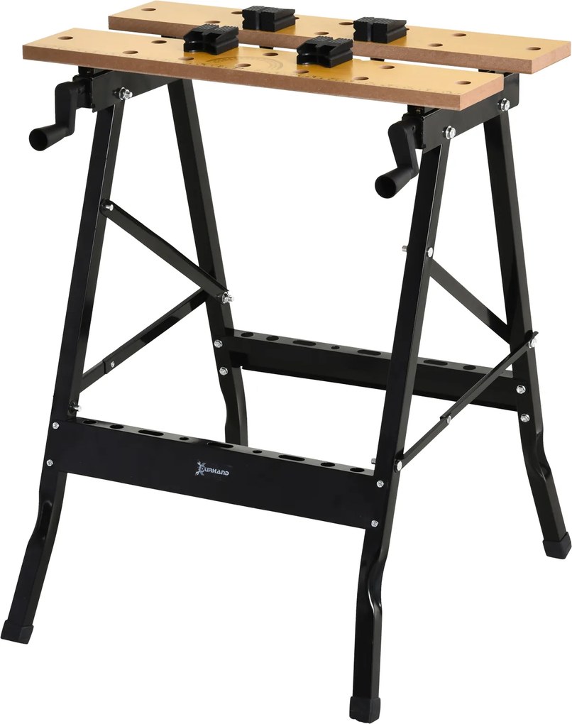 DURHAND  Mesa de trabalho dobrável portátil com 4 grampos Buracos para serra Suporte para  70 kg 56x62x75 cm Natural Preto|Aosom Portugal