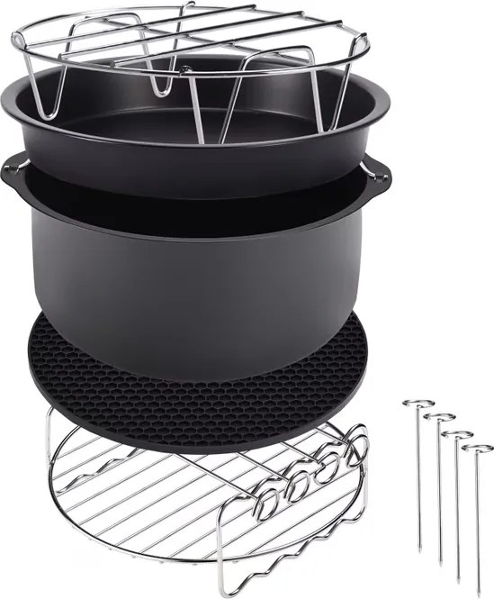 Conjunto de 9 acessórios para fritadeira de ar quente Preto + Prateado