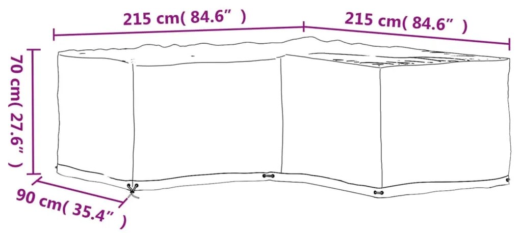 Capas p/ mobília jardim forma de L 2 pcs 16 ilhós 215x215x70 cm