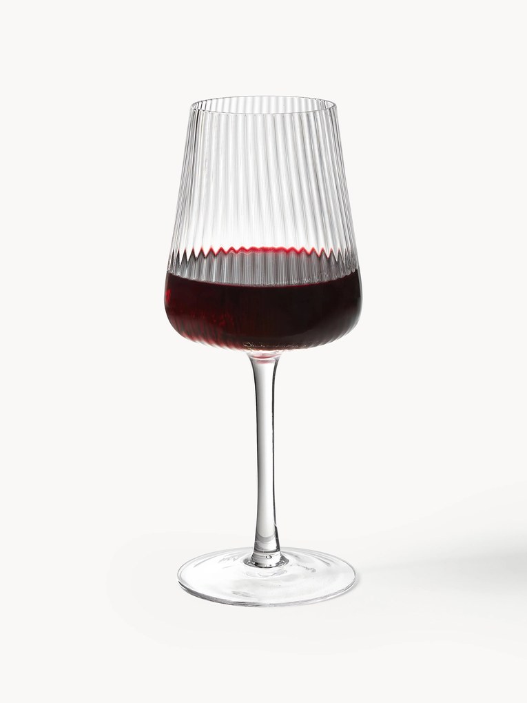 Copos de vinho tinto artesanais canelados Cami, conjunto de 4