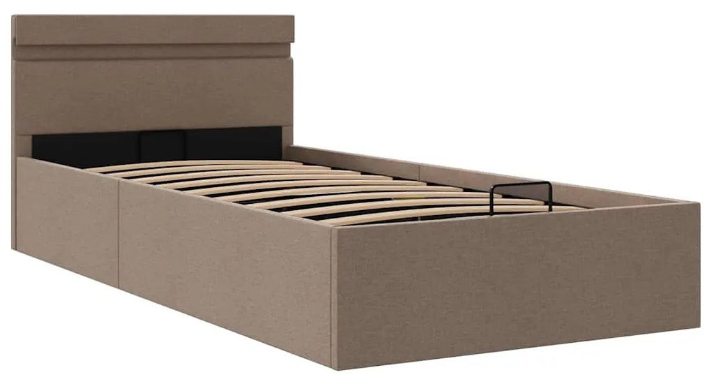 Cama hidráuli. arrumação LED 100x200cm tecido cinza-acastanhado