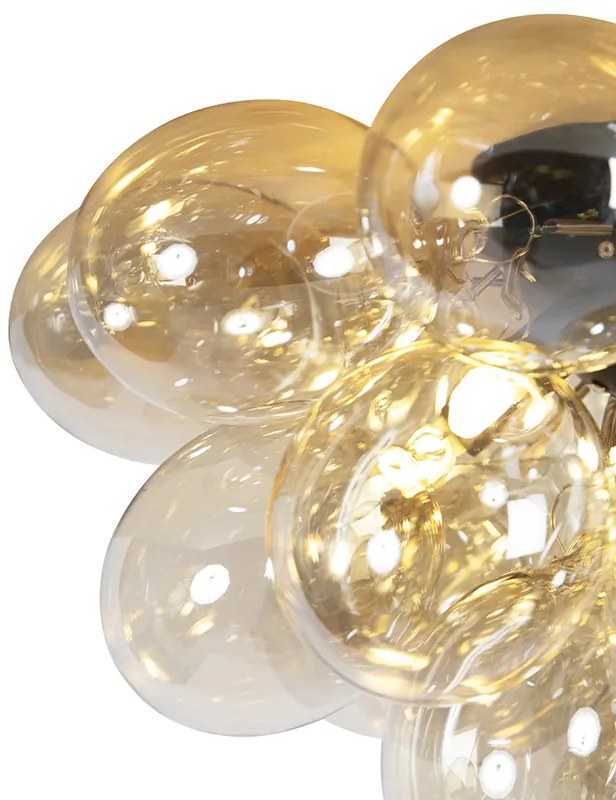 LED Plafon Inteligente Preto com Vidro Âmbar 6-Luzes Incl. 6 WiFi G9 - Uvas Art Deco