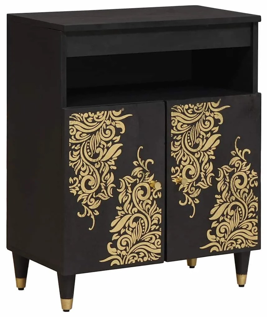 vidaXL Buffet com porta Preto 60 x 33 x 75 cm Madeira de manga maciça