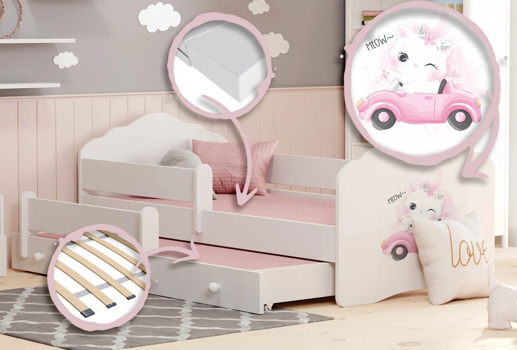 Cama infantil dupla gato branca 160x80 - colchão e estrado incluído