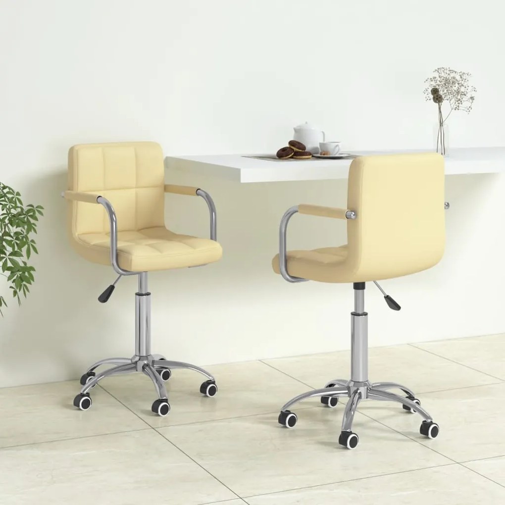vidaXL Cadeiras de jantar giratórias 2 pcs couro artificial cor creme