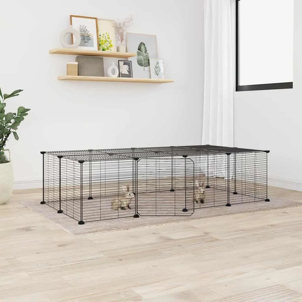 Gaiola p/ animais de 20 painéis c/ porta 35x35 cm aço preto