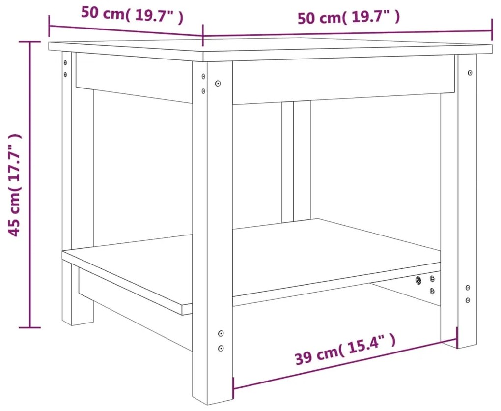 Mesa de centro 50x50x45 cm pinho maciço