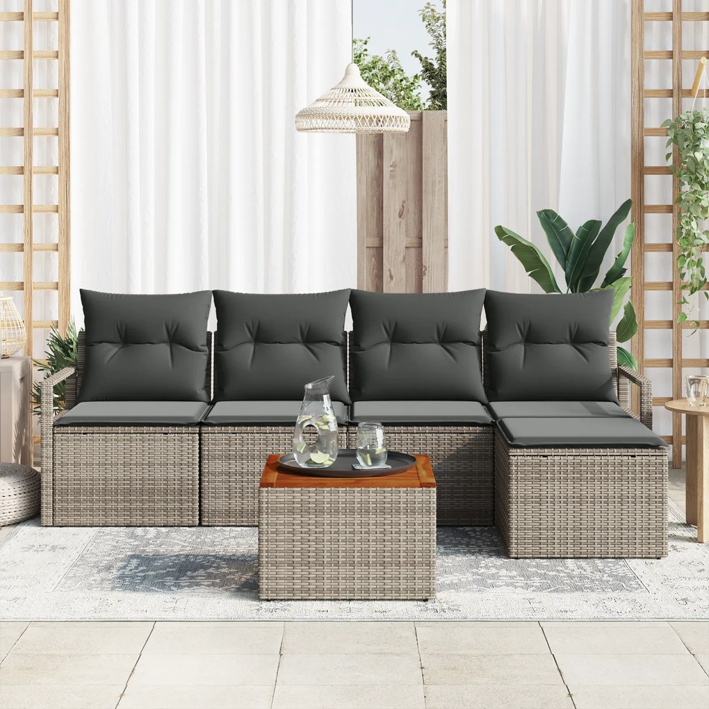 Conjunto de Sofás de Jardim vidaXL de 6 Peças com Almofadas Cinzento R