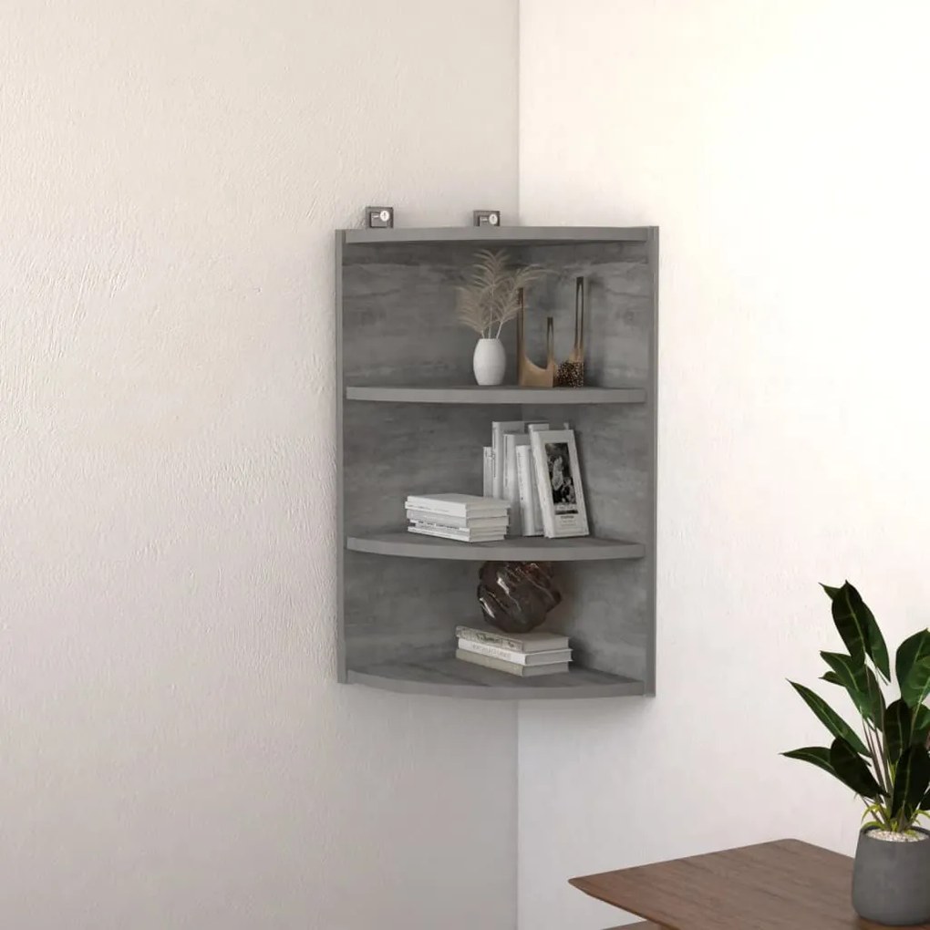 vidaXL Estante canto p/ parede 30x31,5x60 cm aglomerado cinza cimento