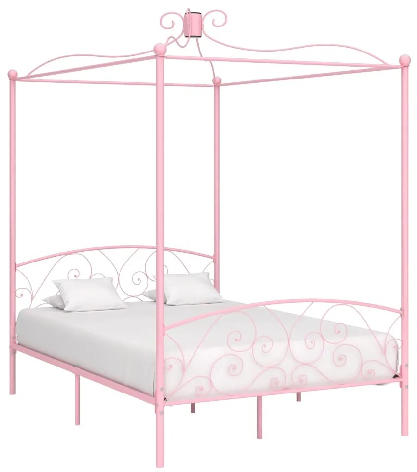 vidaXL Estrutura de cama com dossel 120x200 cm metal cor-de-rosa