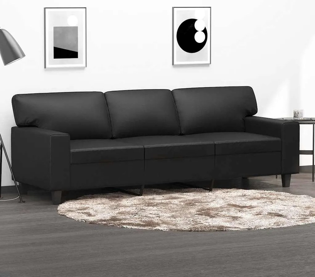 vidaXL Sofá de 3 lugares 180 cm couro artificial preto