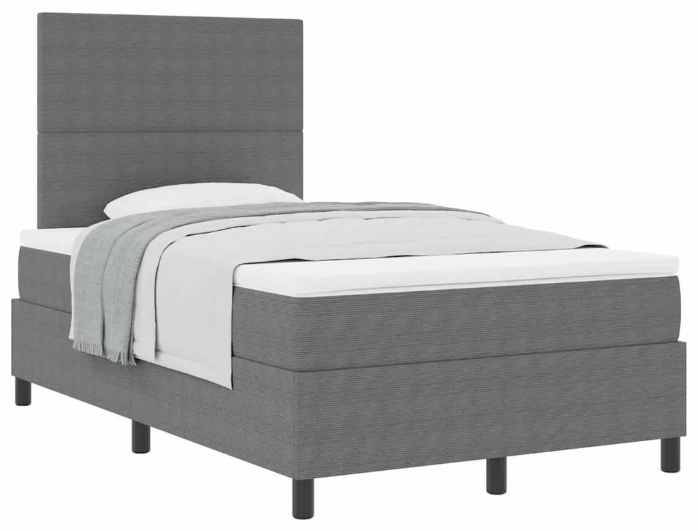 Cama Box Spring com Colchão Cinza Claro 120x200 cm Tecido de Corduroy